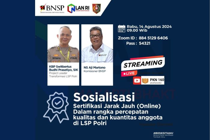 LSP Polri dan BNSP Gelar Sosialisasi Sertifikasi Online, Upaya Perkuat Kompetensi Anggota di Era Digital